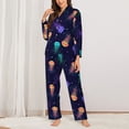 thumbnail image 2 of Fuzoiu Sea Jellyfish Print Women's Long-Sleeved Pajama,Lounge Button Down Nightwear,Womens Notch Collar Pajama Set-X-Large, 2 of 7
