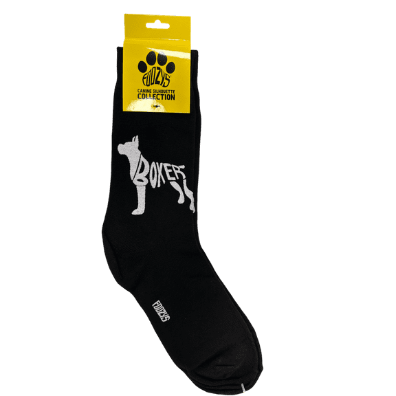 Novelty Crew Socks with Silhouette Boxer Dog Print, One Size Fits Most Women, Men, Funny, Cute Gift Idea for Dog Lovers, Comfortable, Stylish, Perfect for Daily Wear, Black