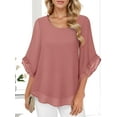 thumbnail image 4 of Weardear Women's 3/4 Ruffle Sleeve Blouse Round neck Tops Double Layers Flowy Shirts Elegant Chiffon Blouses, 4 of 5