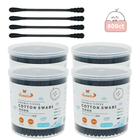 HOMEFOX 800 Count Black Cotton Swabs with Spiral Round Tips, Pure Organic Cruelty-Free