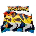 thumbnail image 2 of Ensemble de Literie Imprimé Peinture Murale Graffiti de Rue, Microfibre Douce, Housse de Couette - Vinsniv, 2 of 3
