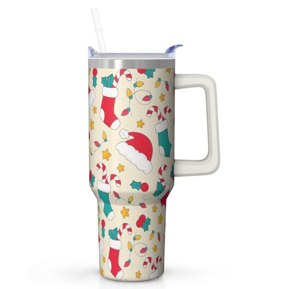 White Snowman Christmas Coffee Cup 40oz Stainless Steel Holiday Travel Tumbler, Winter Insulated Mug with Handle and Straw, Gift for Women Men