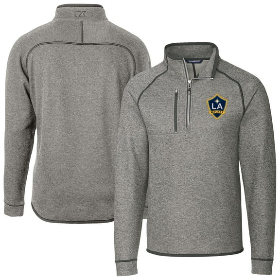 Men's-Cutter & Buck  Heather Gray LA Galaxy Big & Tall Mainsail Sweater-Knit Half-Zip Pullover Top