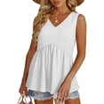 thumbnail image 5 of Womens Tank Tops 2026 Boho Fashion Clothing Flowy Peplum Top Sleeveless V Neck Babydoll Tank Top White S, 5 of 5
