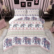 Manfei Cartoon Hippie Elephant Bedding Comforter Set for Teen, Vintage Damask Floral Twin Comforter Sets, Western Triangle Reversible Bedding Set, Luxury Bedroom Decor, 2pcs