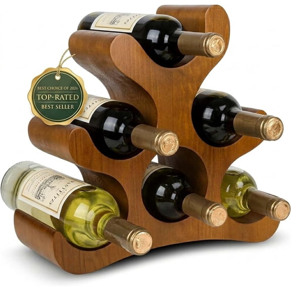 Wooden Wine Rack, 6-Bottle Countertop Freestanding Holder Stand