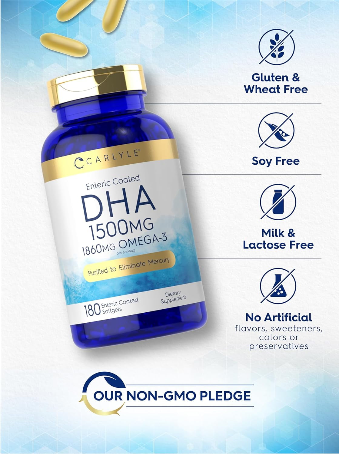 DHA Supplement 1500mg | 180 Softgels | by Carlyle