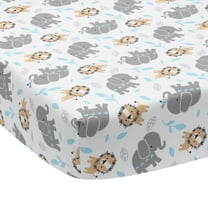 Bedtime Originals Jungle Fun Fitted Crib Sheet - Blue, Gray, White, Animals