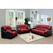 Cystal Genuine leather 3 Pieces Living Room Sofa Set (Black)