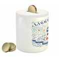 thumbnail image 2 of Lighthouse Piggy Bank, Vintage Hand-Drawn Lighthouse Print Typography Stars Waves Branches Lettering, Ceramic Coin Bank Money Box for Cash Saving, 3.6" X 3.2", Indigo Coral, by Ambesonne, 2 of 4