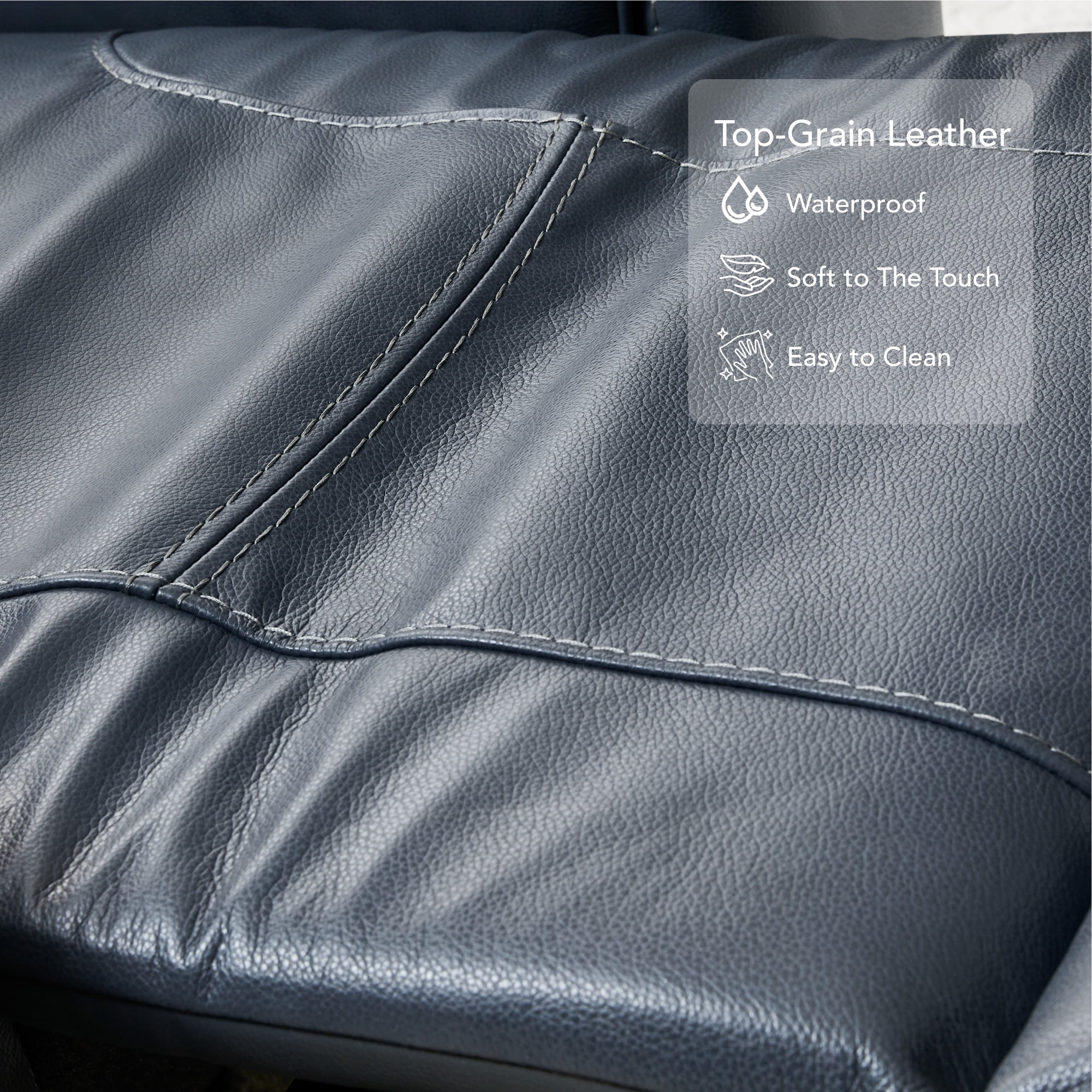 Spruce & Spring Wall Hugger Genuine Leather Power Recliner with Headrest, Navy
