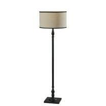 Adesso Zeek 58.75" 3-Way Black Wood Floor Lamp with Cream & Black Textured Drum Shade
