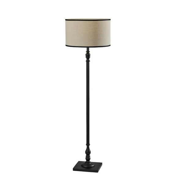 Adesso Zeek 58.75" 3-Way Black Wood Floor Lamp with Cream & Black Textured Drum Shade