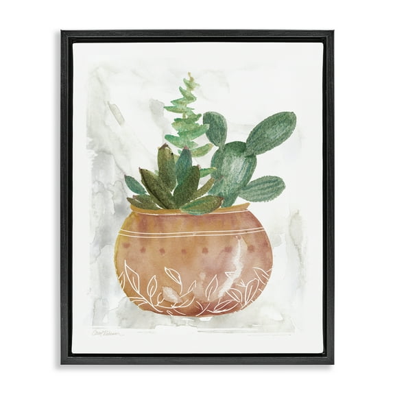 Stupell Industries Succulent Planter Vase Plants & Flowers Painting Black Floater Framed Canvas Art Print Wall Art, 17 x 21