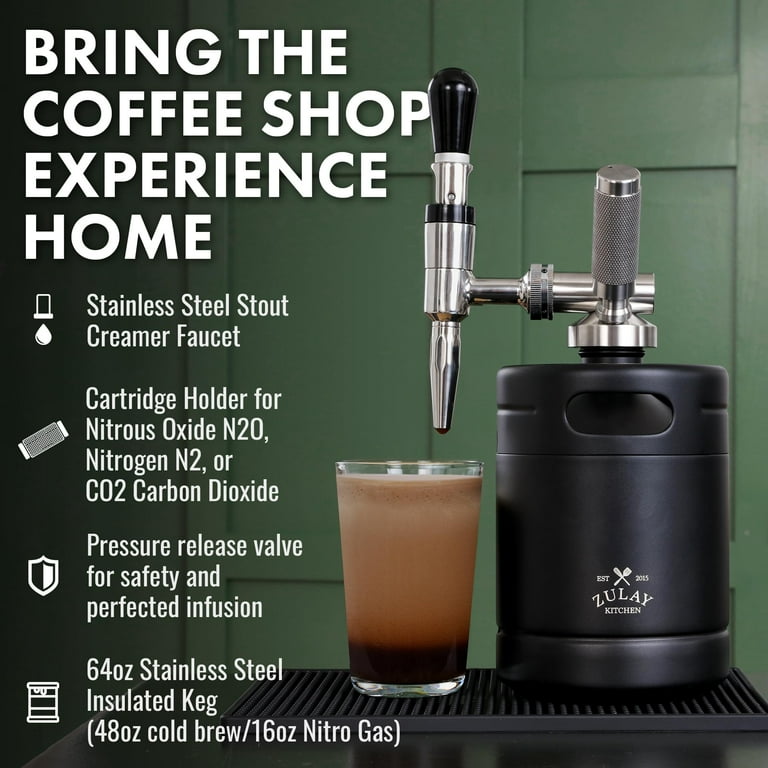 Nitro Cold Brew Coffee Maker, Home Brew Coffee Keg with Stainless Steel  Stout Creamer Faucet 