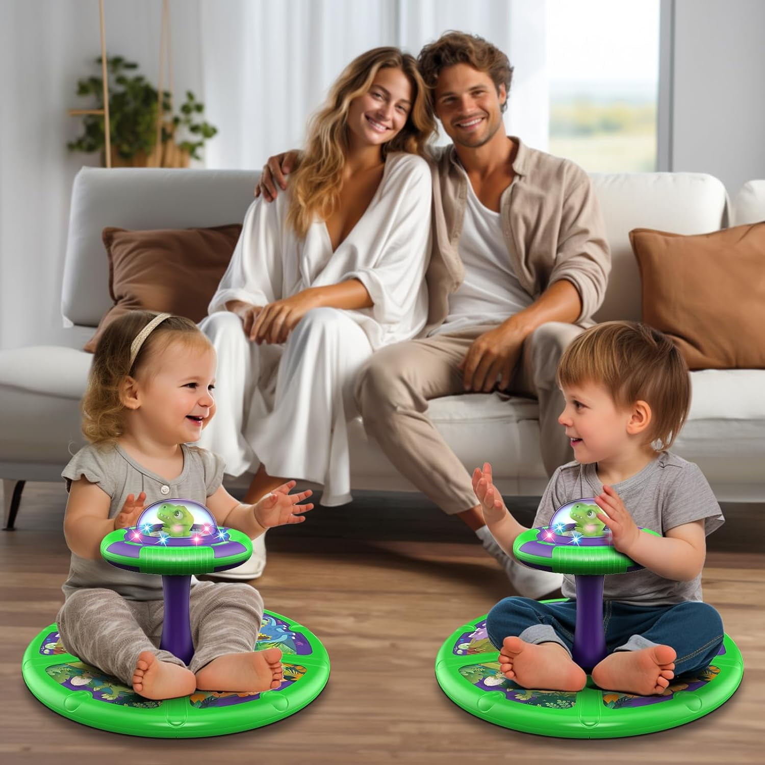 Carsky Dinosaur LED Sit and Spin Toys for Toddlers Age 1-3, Chrismas Birthday Gift for Boys Girls 1 2 3 4 Years Old