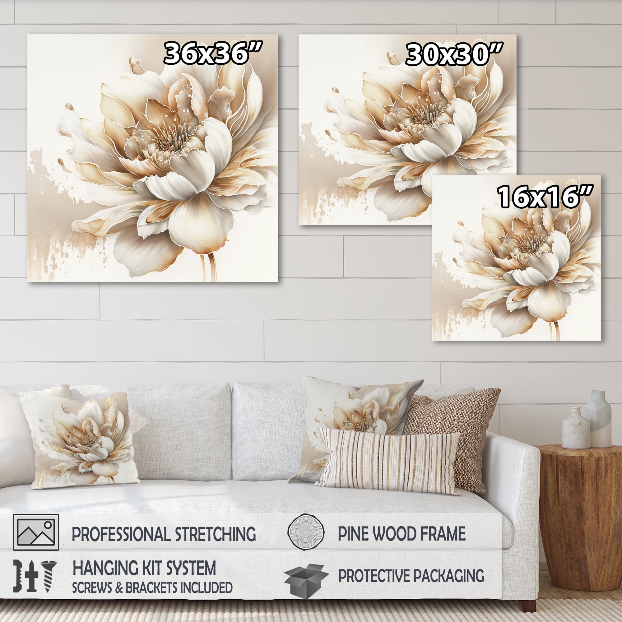 Designart Blooming Beige Floral Design I Canvas Wall Art