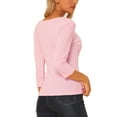 thumbnail image 3 of INSPIRE CHIC Women's Button Decor V Neck 3/4 Sleeve Solid Knitted Ruched Blouse Light Pink S, 3 of 5