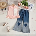 thumbnail image 6 of XINXIAOO Toddler Girls Clothes Sleeveless Shirt Flare Jeans Pant Outfits for Girl Bell Bottom Kids Girls Clothing Set Summer Fall Fashion Outfits 7-8 Years, 6 of 9