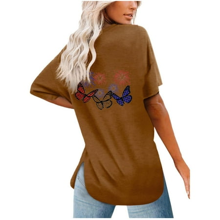 

Summer Y2k Tops for Women 4th of July Casual Vintage Graphic Short Sleeve T-Shirt Oversize Loose Crewneck Elastic Tees