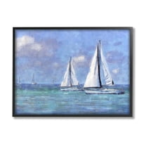 Stupell Industries Sailboats Drifting Vivid Blue Sky Painting Black Framed Art Print Wall Art, Design by Nina Blue