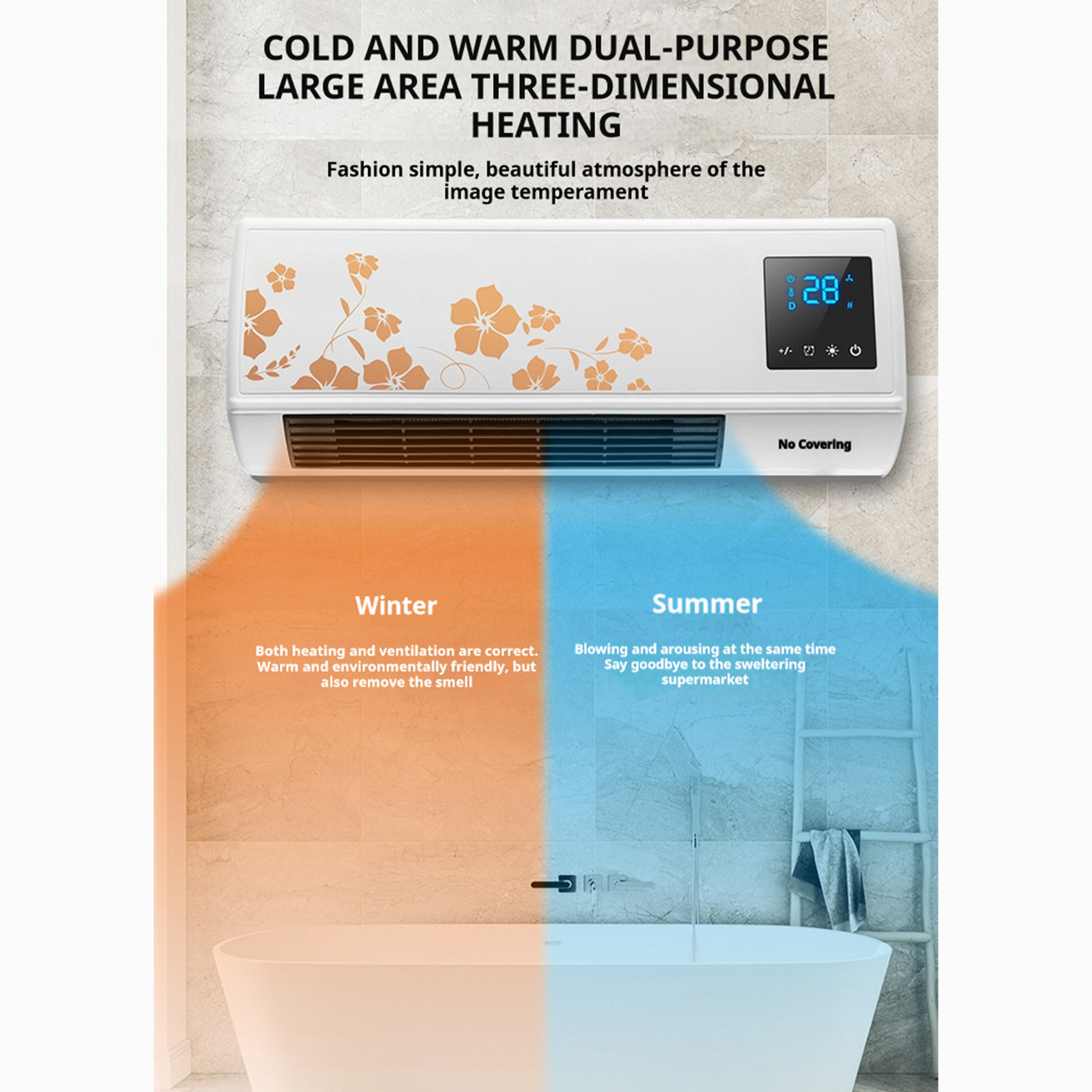Wdhugt White Heater And Fan Combo Portable Mini Split 2 In 1 Ac And Heater Product Power 1500W Highly Efficient Wide Angles Mobile Small Air Conditioner Rated Voltage 220-50Hz