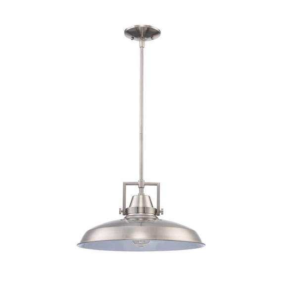 Wilhelm 16 in. 1-Light Brushed Nickel Industrial Farmhouse Hanging Kitchen Pendant Light with Metal Shade