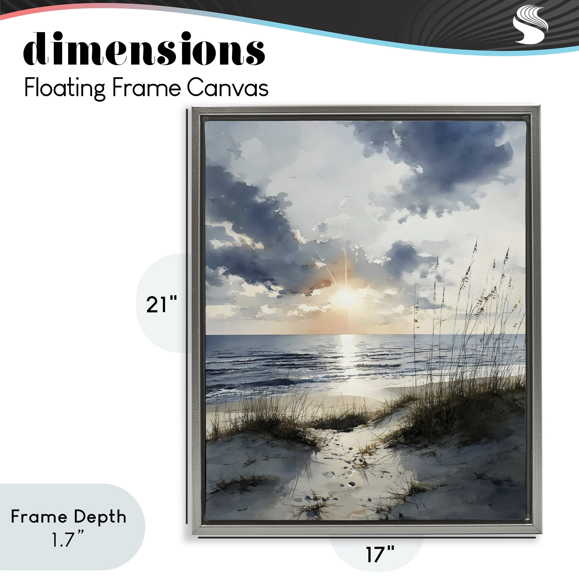 Stupell Industries Ocean Sunrise over Sandy Dunes Gray Framed Floater Canvas Wall Art, design by Franklyn Gregory
