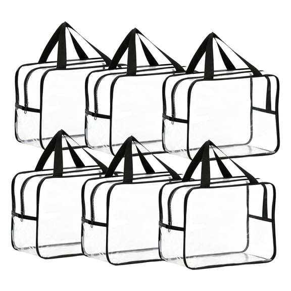 6Pcs Clear Toiletry Bag Thick Transparent Cosmetic Bag Waterproof Makeup Artist Large Bag Diaper Case Luggage Organizer Storage Easy Clean Large