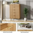 thumbnail image 6 of Garvee Modern 5-Drawer Fluted Wood Dresser, Tall White Dresser with Gold Handles & Faux Marble Top, Stylish Bedroom Chest of Drawers for Living Room, Hallway, Entryway, Oak, 6 of 7