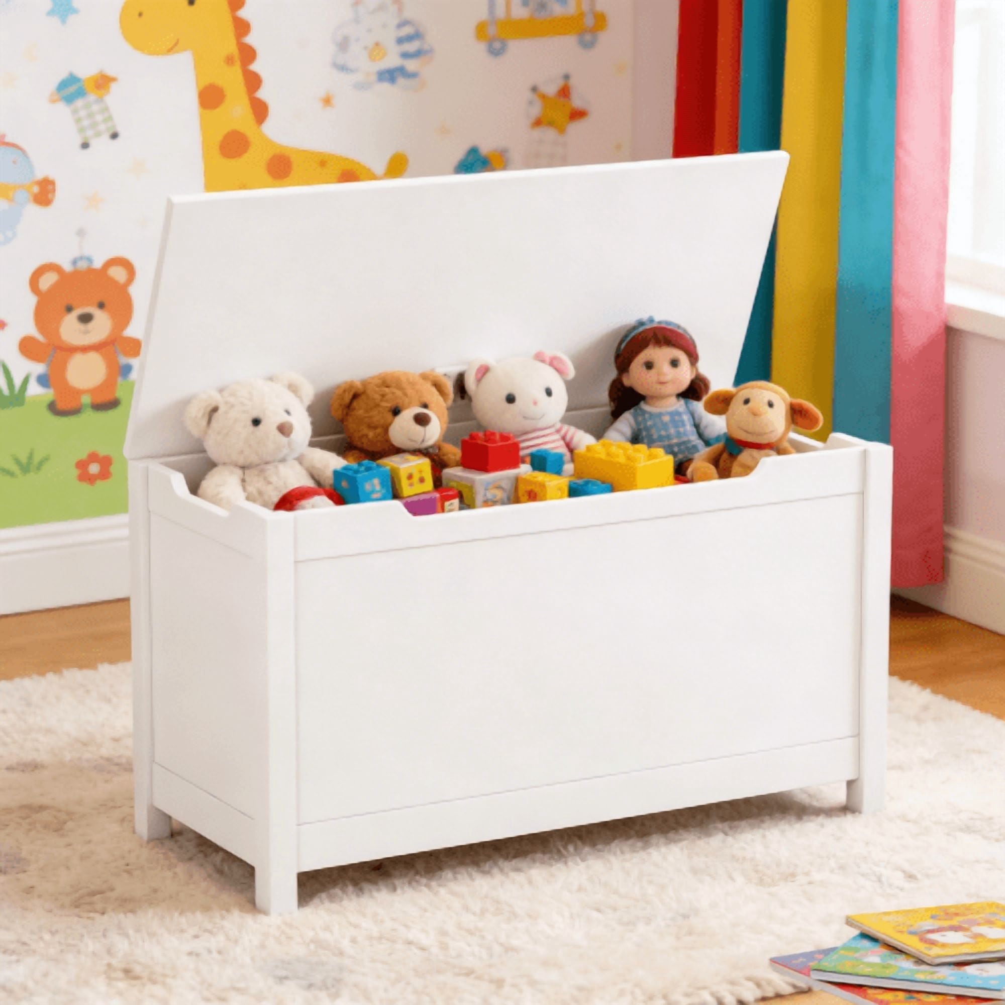 Toy Chest, Wooden Toy Storage Box with Safety-Hinged Lid, Kids Toys Storage Organizer for Playroom, Bedroom, & Montessori Classroom Furniture for Boys & Girls Ages 3+