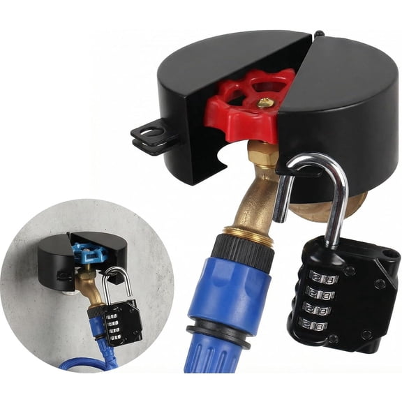 KuKeDi Outdoor Faucet Lock with Combination Padlock, Metal Hose Bib Cover, Black