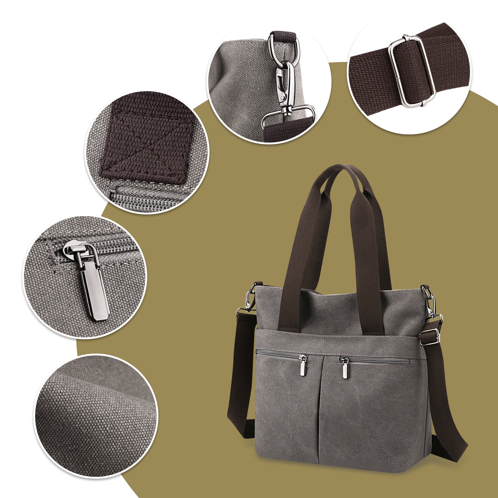 URSOFINE Women's Handbag Canvas Tote Bag Stylish Ladies Purse Lightweight Crossbody with Multi-Pocket & Adjustable Strap Durable Hobo Bags for Work Travel College Shopping Commuting Everyday Use
