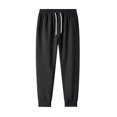 thumbnail image 3 of Men's Solid Color Elastic Waist Drawstring Joggers, Cuffed Ankle Jogger Pants, Lightweight Breathable Comfortable Sweatpants for Running Gym Workout Casual Daily, | AKLJWH,Black L, 3 of 6