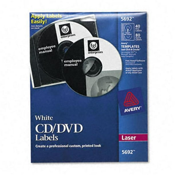 Avery 5692 Étiquettes CD/DVD pour Imprimantes Laser Blanc Mat 40 Pack