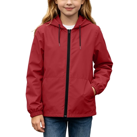 Hduncf Boys Girls Waterproof Jacket Lightweight Windbreaker Raincoat Sports Hooded Outerwear Cycling Hiking Running Coat Red 5 Years