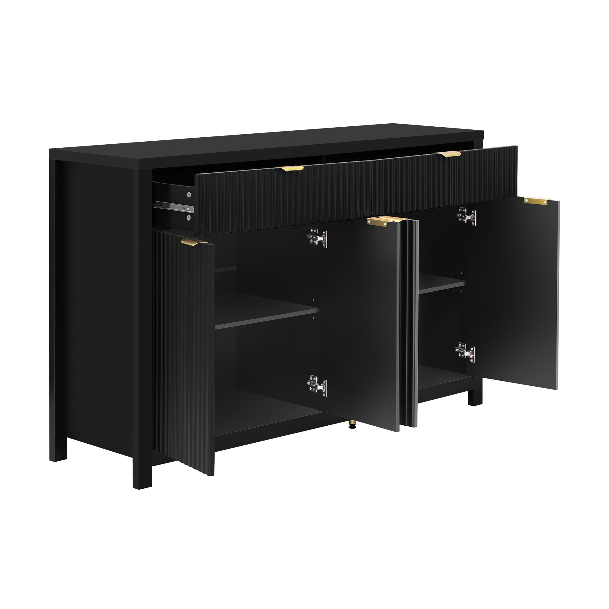 Euroco Sideboard Buffet Cabinet with 2 Drawers,55" Large Storage Cabinet with Adjustable Shelves and 4 Doors,Wood Coffee Bar Cabinet for Dining Room,Living Room,Hallway,Black