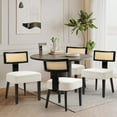 thumbnail image 6 of Newnno Rattan Dining Chairs Set of 4, Mid-Century Modern Kitchen & Living Room Chair with Cane Curved Back & Hardwood Frame in Black Finish, Cream Linen Upholstered, 6 of 6