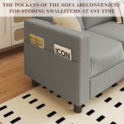Walsunny 76.4 Convertible Sectional Sofa, L Shaped Sectional Sofa with Side Pocket, 3 Seat Sofa Couch with Storage Ottoman for Small Living Room, Apartment, Bedroom, Light Gray
