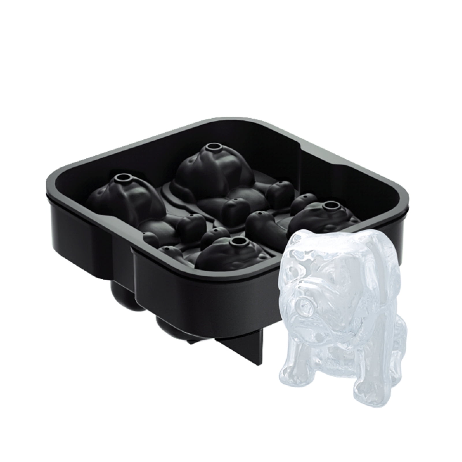 4 Cavity Bulldog Dog Shape Ice Cube Molds Reusable Silicone With