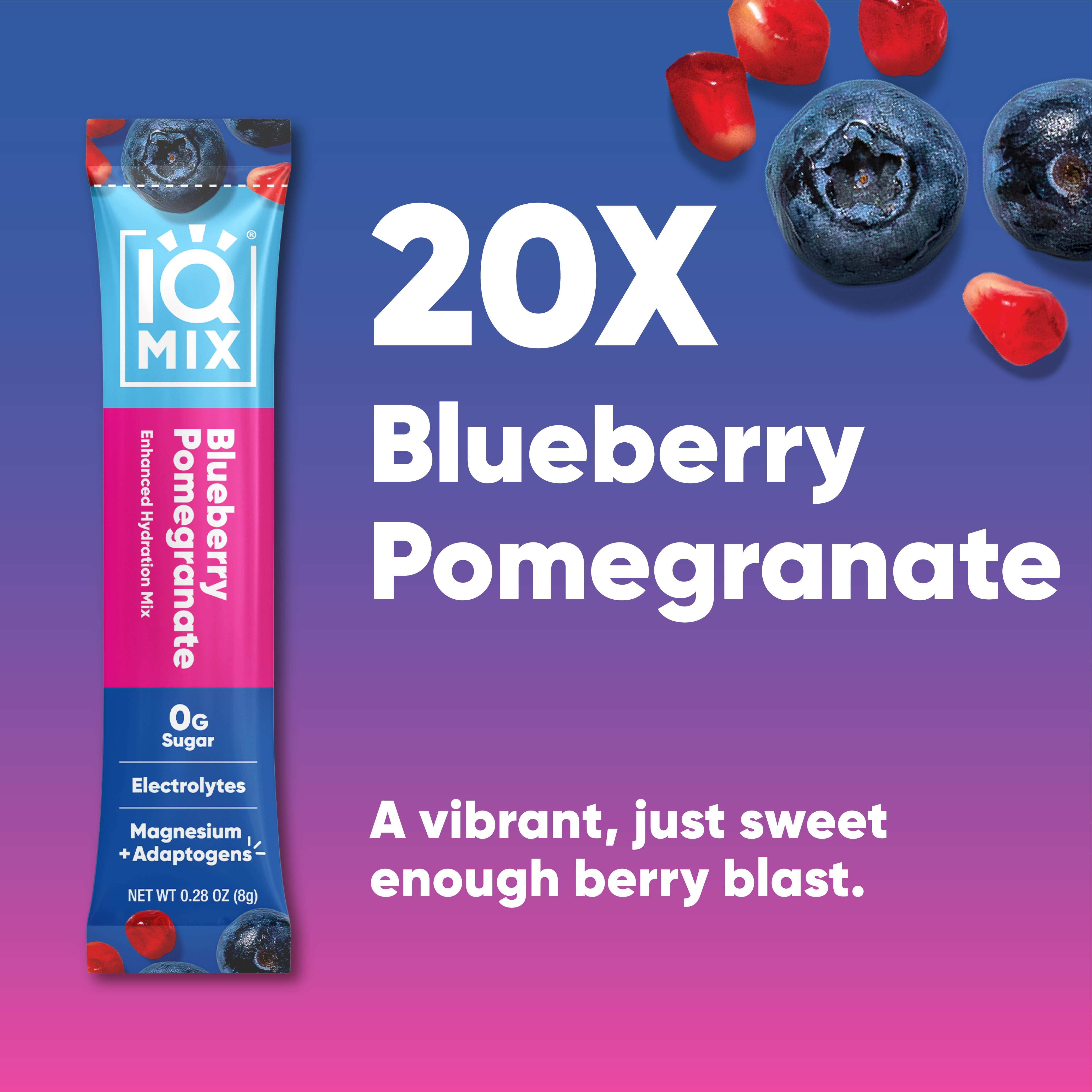 IQMIX Sugar Free Electrolyte Powder Packets - Keto Electrolytes w Lions Mane, Magnesium L-Threonate, Potassium - Blueberry Pomegranate (20-Count)