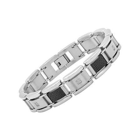 Men's Diamond Accent Stainless Steel and Black Carbon Fiber Bracelet, 9"