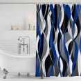 thumbnail image 2 of Blue Black Stripes Shower Curtain Set - 48" x 72" Washable Bathtub Curtain with 12 Hooks, Modern Abstract Ombre Grey White Lines Waterproof Fabric Stall Shower Curtains for Bathroom/Bathtub Décor, 2 of 6
