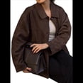 thumbnail image 3 of Chaleco Informal de Color Liso con Solapa y Botones para Mujer, Larga, Estilo Casual Color Café L, 3 of 9