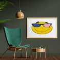 thumbnail image 2 of Smile Wall Art with Frame, Cheerful Face Character with USA Flag Sunglasses, Printed Fabric Poster for Bathroom Living Room, 35" x 23", Yellow Multicolor, by Ambesonne, 2 of 2