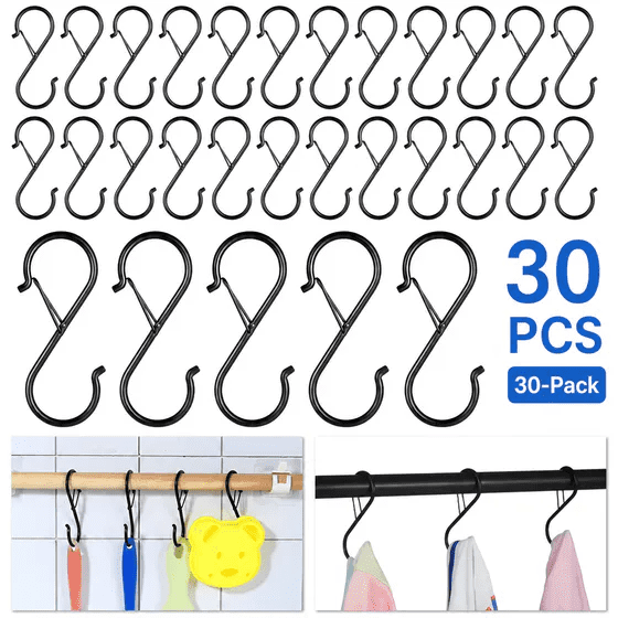 Spring Lock S Hooks for Hanging, Heavy‑Duty S Shaped Hooks Anti‑Drop S‑Hanging Hooks for Closet Rod, Kitchen Utensils, Bathroom Curtain Rod, Camping and Garage Storage