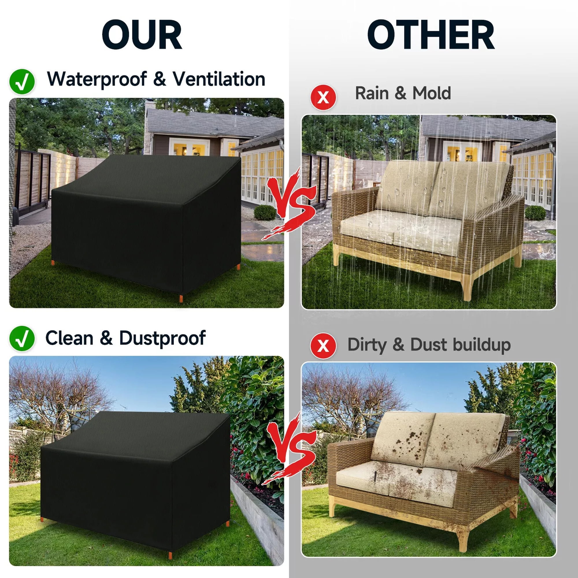 SHELTUSE Patio Furniture Covers 64 x 26 x 35 inch Waterproof Outdoor Patio Chair Covers Durable Rectangular Sofa Covers Patio Furniture Set Cover Resistant for Rain Snow Dust Anti-UV Windproof