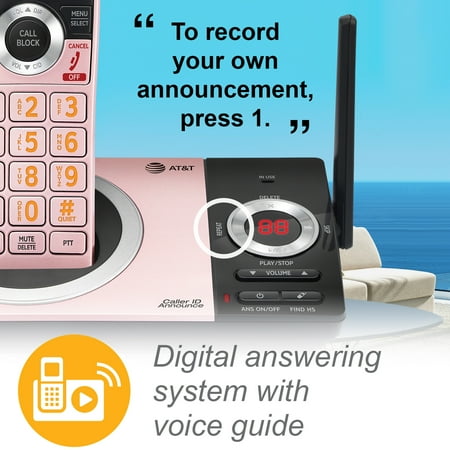 AT&T CL82229 2 Handset Cordless Expandable Answering System with Smart Call Block, Rose Gold
