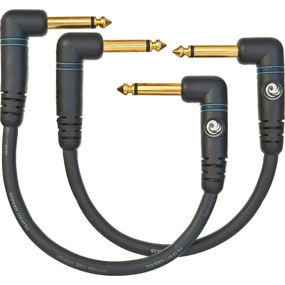D'Addario Right-Angle Gold-Plated 1/4"-1/4" Patch Cables/2 Pack 6 in.