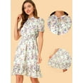 thumbnail image 2 of DARING DIVA Floral Ruffle Hem A-Line Smocked Chiffon Dress S White, 2 of 6